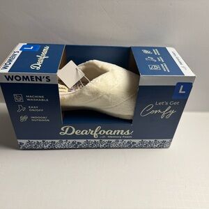 NWT Dearfoams Soft White Machine Washable Indoor / Outdoor Slippers